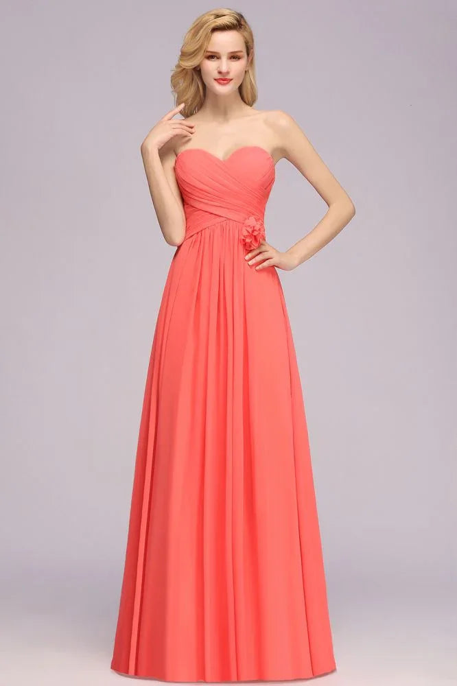 Abito da sera a campana senza maniche con volant Sweetheart in chiffon, abito da damigella a linea ad A