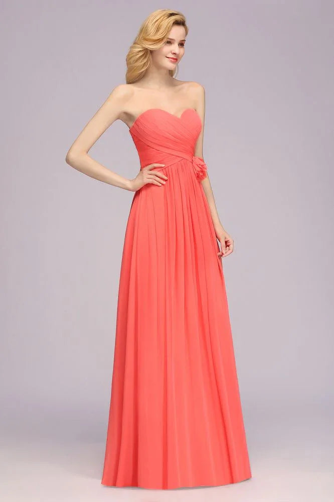 Abito da sera a campana senza maniche con volant Sweetheart in chiffon, abito da damigella a linea ad A