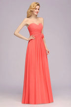 Abito da sera a campana senza maniche con volant Sweetheart in chiffon, abito da damigella a linea ad A