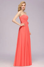 Abito da sera a campana senza maniche con volant Sweetheart in chiffon, abito da damigella a linea ad A