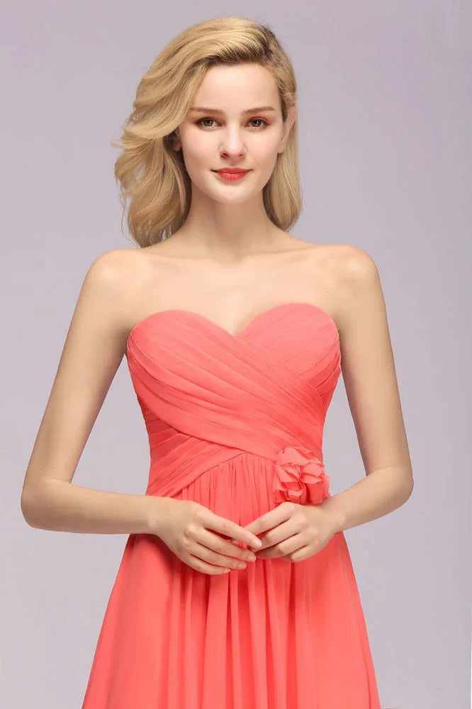 Abito da sera a campana senza maniche con volant Sweetheart in chiffon, abito da damigella a linea ad A