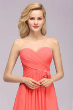 Abito da sera a campana senza maniche con volant Sweetheart in chiffon, abito da damigella a linea ad A
