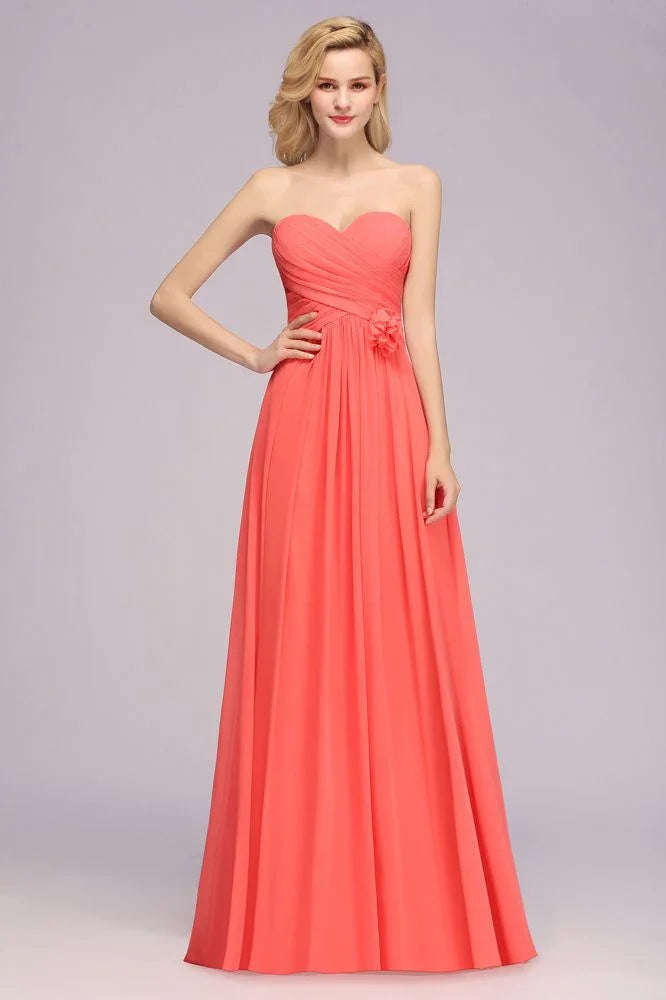 Abito da sera a campana senza maniche con volant Sweetheart in chiffon, abito da damigella a linea ad A