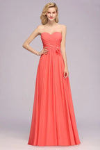 Abito da sera a campana senza maniche con volant Sweetheart in chiffon, abito da damigella a linea ad A