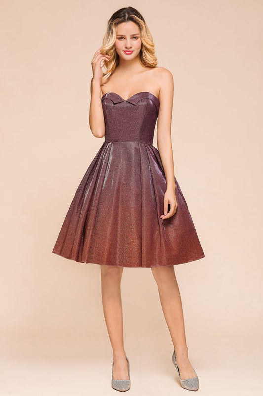 Vestido mini de fiesta de satén con escote corazón y mangas cortas, de seda brillante, hasta la rodilla.