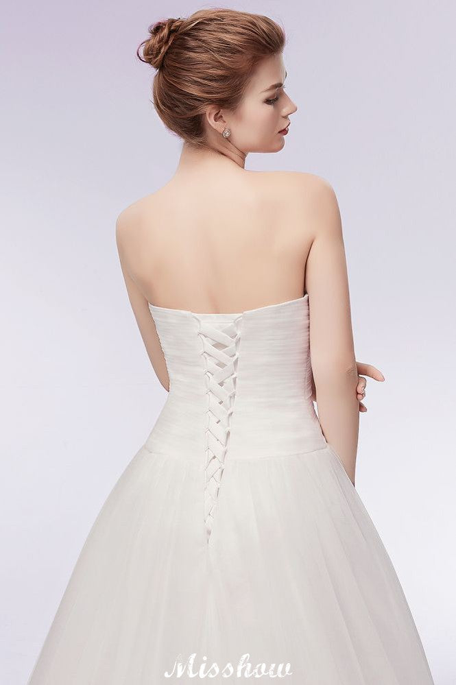 Sweetheart Strapless A-line Feathers Tulle Wedding Dresses