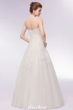 Sweetheart Strapless A-line Long Lace Tulle Wedding Dresses
