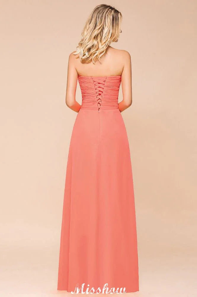 Robe de demoiselle d'honneur longue en mousseline, bustier sans bretelles avec volants, robe longue de demoiselle d'honneur principale