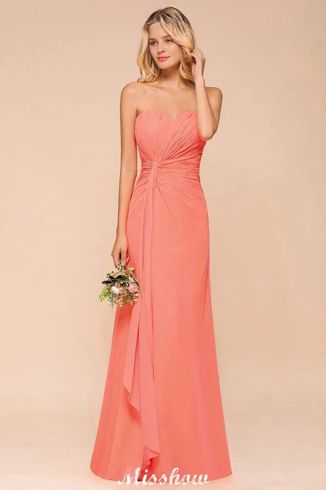 Robe de demoiselle d'honneur longue en mousseline, bustier sans bretelles avec volants, robe longue de demoiselle d'honneur principale