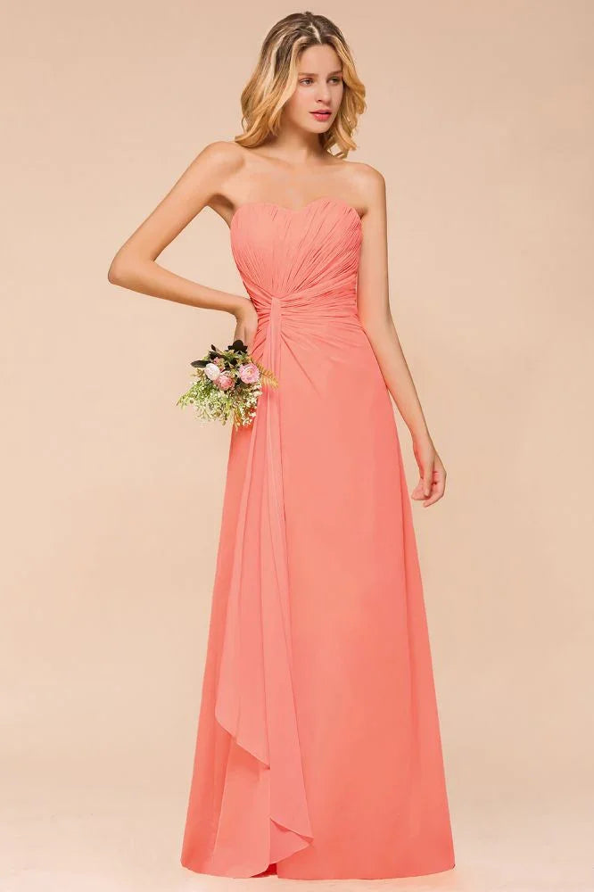 Robe de demoiselle d'honneur longue en mousseline, bustier sans bretelles avec volants, robe longue de demoiselle d'honneur principale