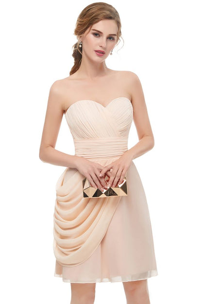 Herzausschnitt Trägerlos Rüschen Chiffon A-Linie Kurzes Homecoming-Kleid