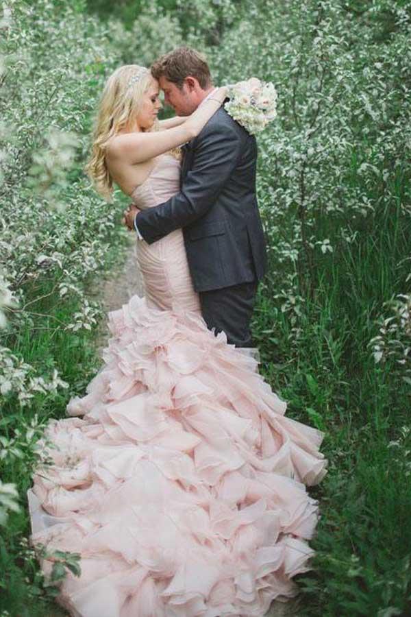 Sweetheart Tiered Train Organza Mermaid Wedding Dress with Beading