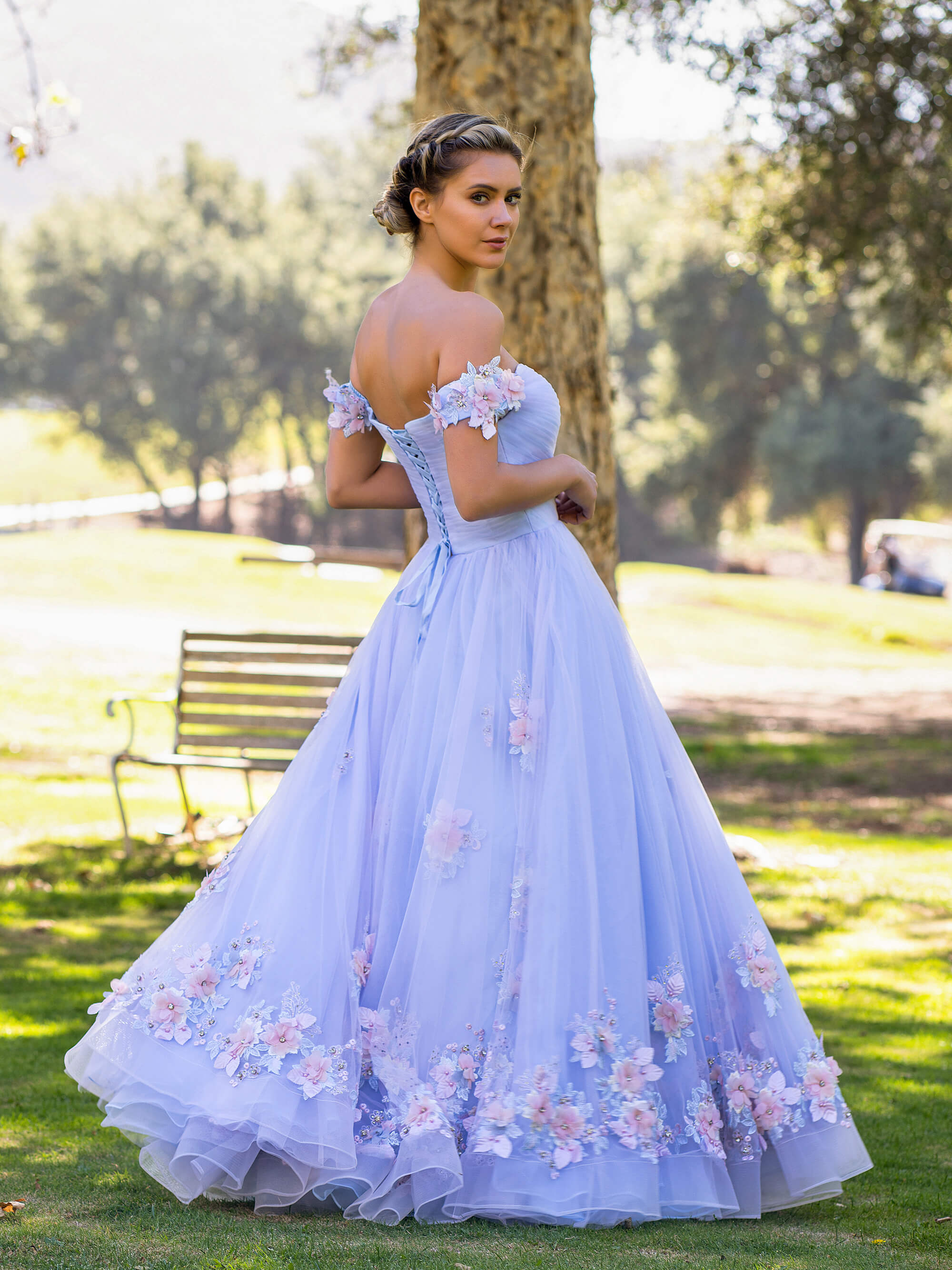 A Line off the shoulder Applique Tulle Floor Length Prom Dress