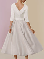 Tea Length Mother Of The Bride Dress A Line With Jewel Neckline And Pockets