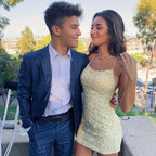 Tie Back  Appliqued Sheath Pink Short Prom Dress Homecoming Dress