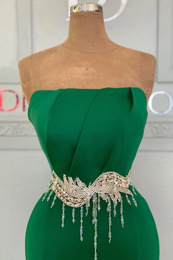 Emerald Strapless Mermaid Prom Dress Rhinestone Gown