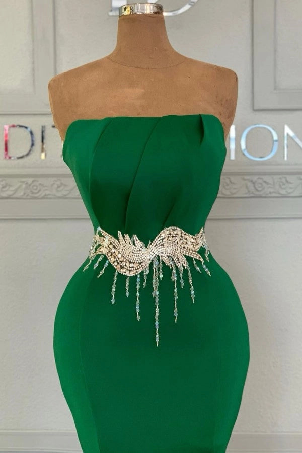 Emerald Strapless Mermaid Prom Dress Rhinestone Gown