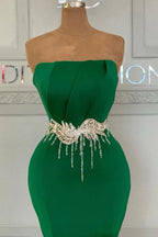 Emerald Strapless Mermaid Prom Dress Rhinestone Gown