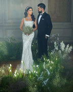 Trendy Floor Length Square Spaghetti Straps Sleeveless Mermaid Lace Wedding Dress