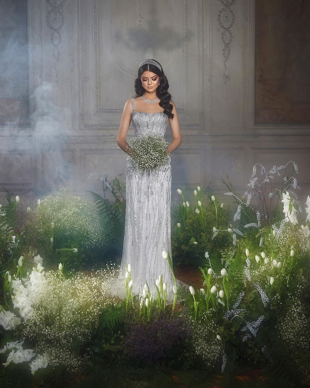 Trendy Floor Length Square Spaghetti Straps Sleeveless Mermaid Lace Wedding Dress