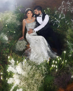 Trendy Floor Length Square Spaghetti Straps Sleeveless Mermaid Lace Wedding Dress