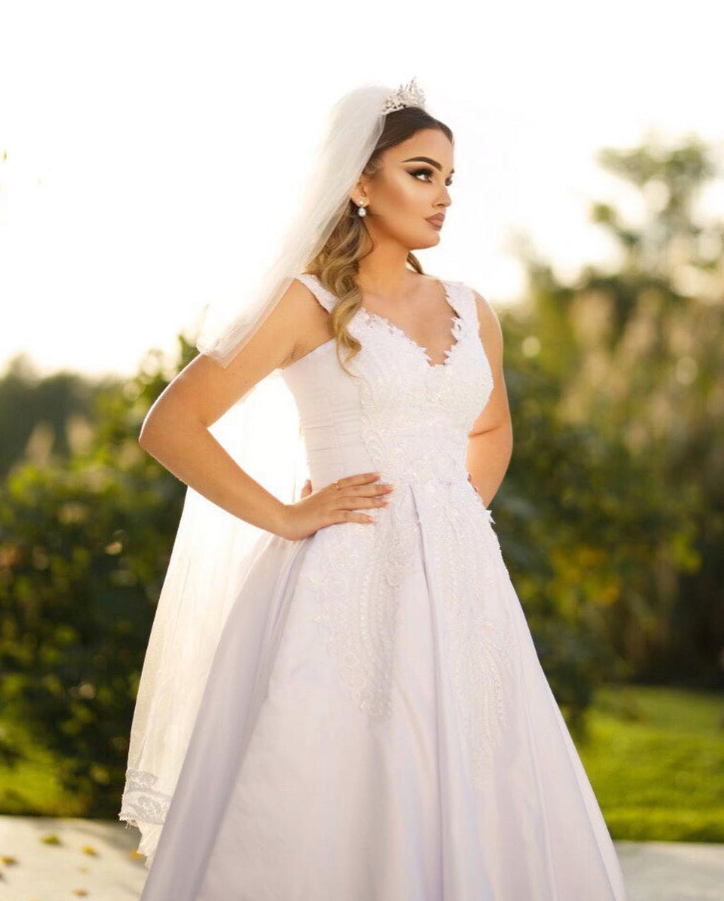 Sweetheart Spaghetti Strap Floor Length Satin Wedding Dress Beaded