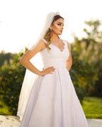 Sweetheart Spaghetti Strap Floor Length Satin Wedding Dress Beaded