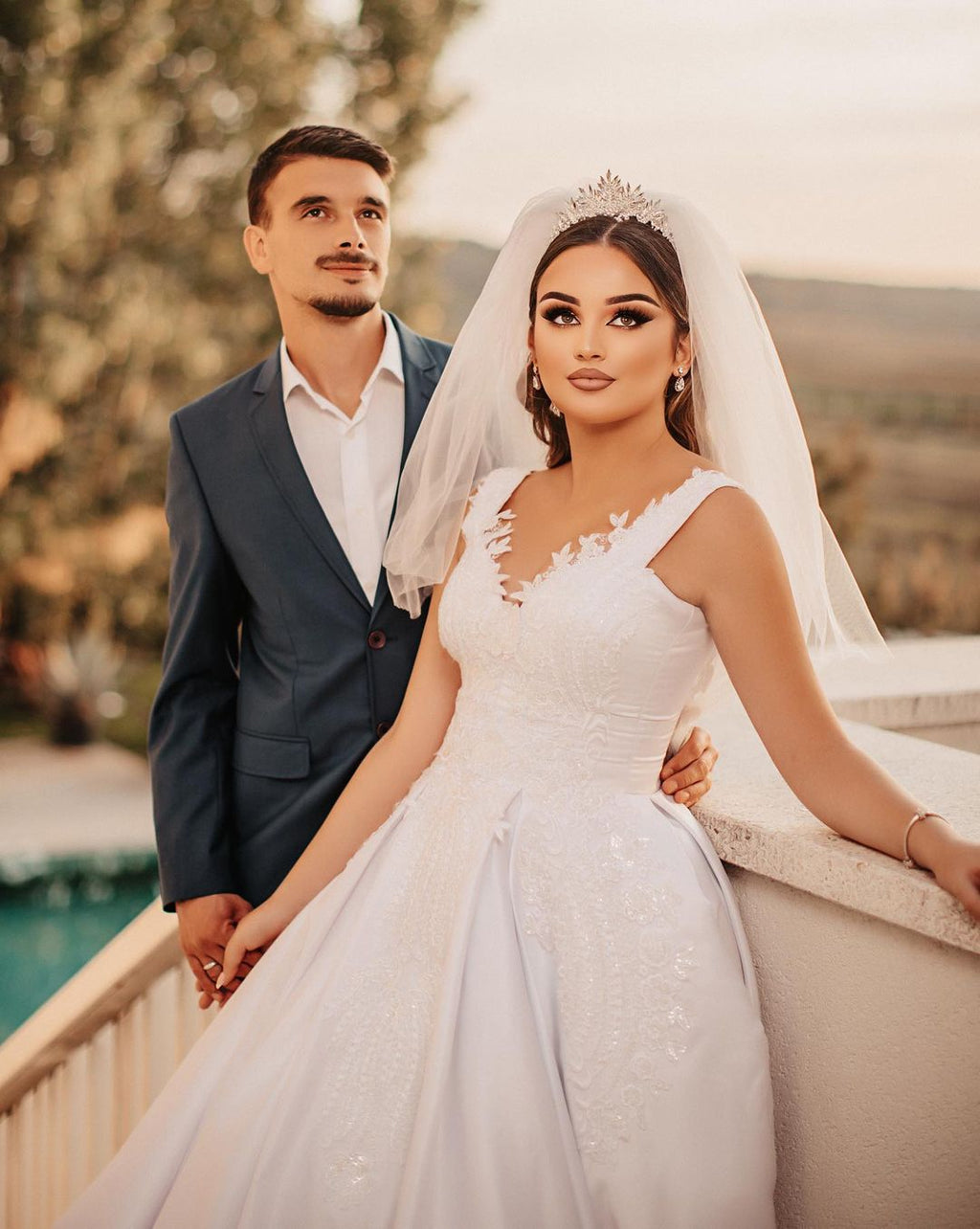 Sweetheart Spaghetti Strap Floor Length Satin Wedding Dress Beaded