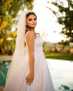 Trendy Floor Length Sweetheart Traps Sleeveless A-Line Satin Wedding Dress with Beads