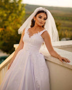Sweetheart Spaghetti Strap Floor Length Satin Wedding Dress Beaded