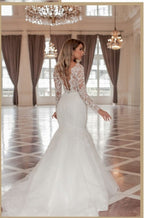 Mermaid Bridal Gown With Long Sleeves V Neck Chapel Train