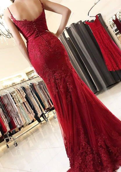 Vestido de fiesta de tul con escote corazón, sin mangas, largo hasta el suelo, con apliques y corte sirena