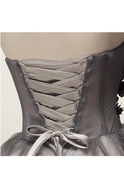 Vestido de fiesta corto de tul gris, vestido de regreso a casa, vestido de cóctel