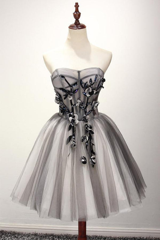 Tüll Grau Kurzes Ballkleid Homecoming Kleid Cocktailkleid
