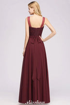 Abito da damigella senza maniche in chiffon e tulle con perline e pizzo, lungo fino a terra, linea a trapezio, abito da festa