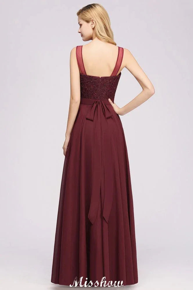 Abito da damigella senza maniche in chiffon e tulle con perline e pizzo, lungo fino a terra, linea a trapezio, abito da festa