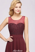 Abito da damigella senza maniche in chiffon e tulle con perline e pizzo, lungo fino a terra, linea a trapezio, abito da festa