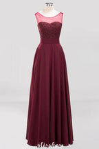Abito da damigella senza maniche in chiffon e tulle con perline e pizzo, lungo fino a terra, linea a trapezio, abito da festa