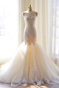 Tulle Mermaid Gorgeous Lace-Appliques Sweetheart Wedding Dress