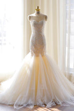 Tulle Mermaid Gorgeous Lace-Appliques Sweetheart Wedding Dress