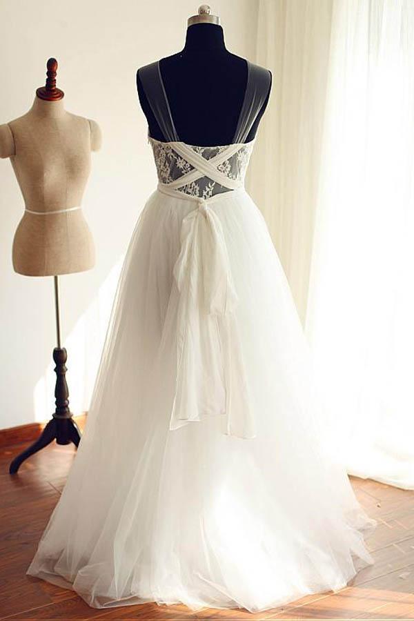 Tulle Scoop Neckline A-line Wedding Dresses With Lace Appliques