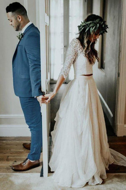Zweiteiliges 3/4-Ärmel Chiffon Brautkleider Brautkleid