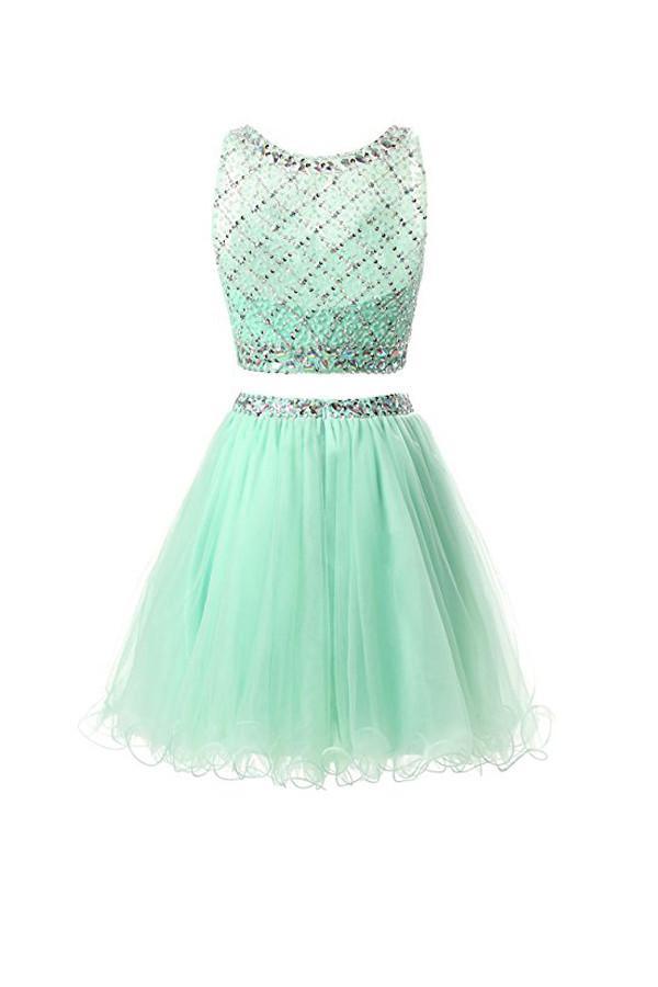 Two Piece Mint Tulle Homecoming Dresses Prom Dresses