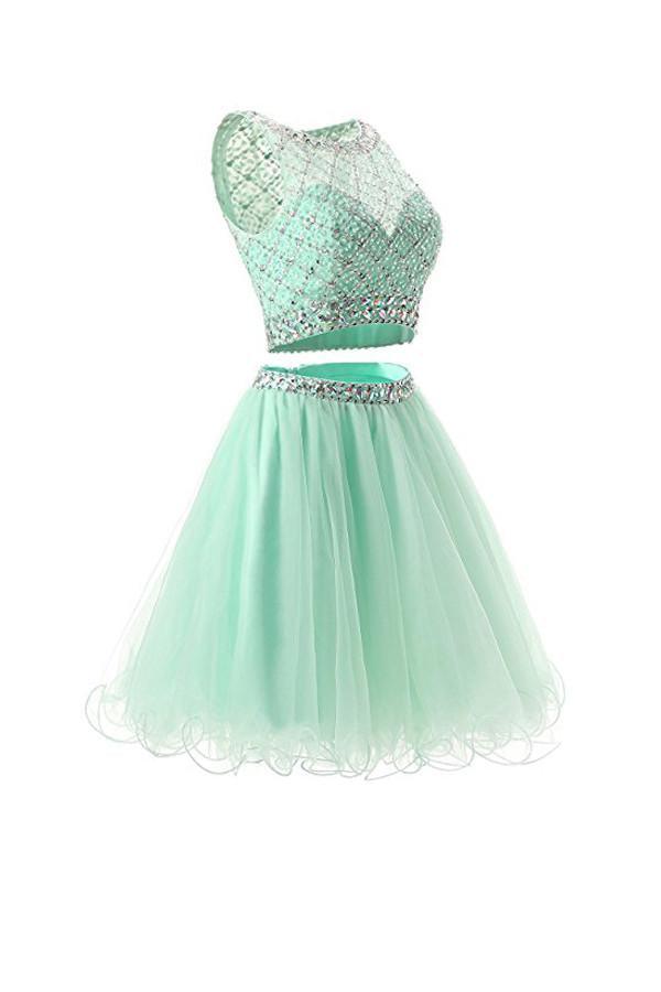 Two Piece Mint Tulle Homecoming Dresses Prom Dresses
