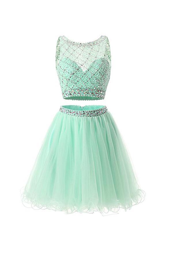 Two Piece Mint Tulle Homecoming Dresses Prom Dresses