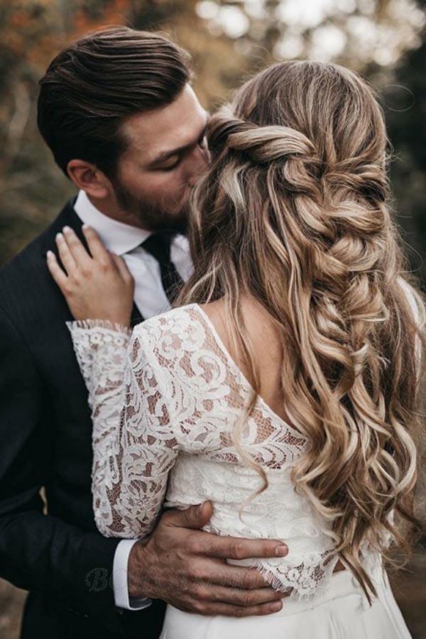 Vestido de gasa de dos piezas con cuello redondo, top de encaje y mangas largas