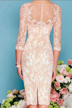 Abito da madre della sposa a due pezzi con guaina/colonna, lunghezza al ginocchio, chiffon e pizzo, manica tre quarti
