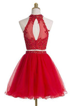 Two pieces Halter Red Sleeveless Homecoming Dress
