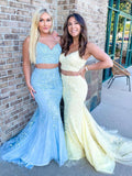 Abito da sera lungo a due pezzi con scollo a cuore, pizzo e tulle, stile sirena, elegante e formale