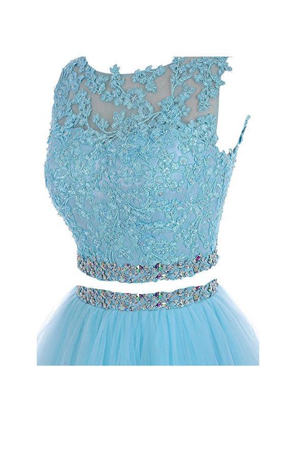 Two Pieces Prom Dresses Applique Short Homecoming Dresses